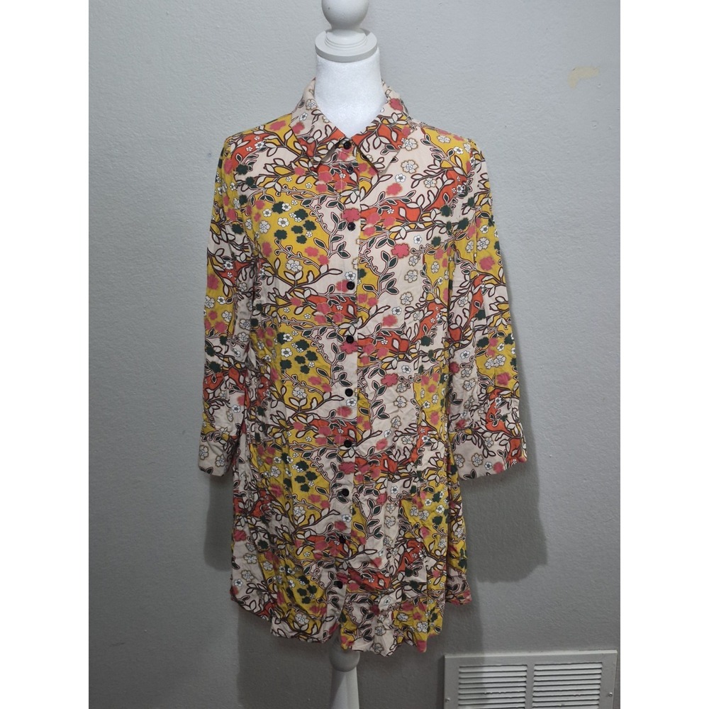 Natural Life Floral Button Down Shirt Dress Boho Women's Sz L Vacation Preppy